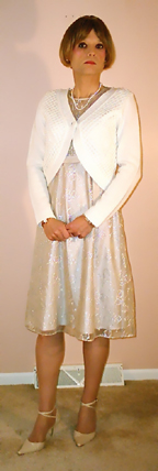 Formal dress and white shrug